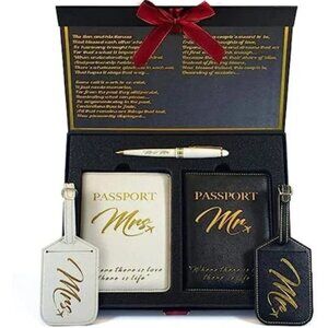 Wedding GIFT Mr. & Mrs. Luggage Tags + Passport Holder NWT